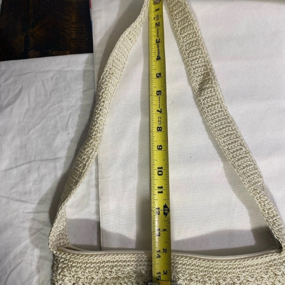 The Sak Crochet Crossbody Shoulder Bag Cream Beige Woven Boho Zippered - Picture 5 of 9